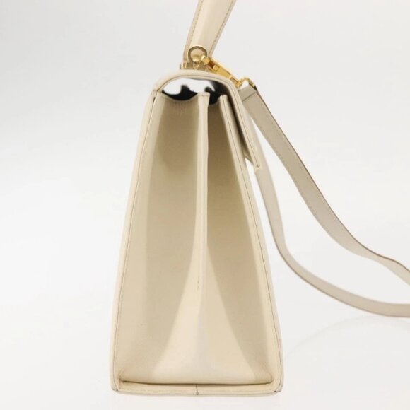 Salvatore Ferragamo Gancini Hand Bag Leather 2way White Gold Auth BA6323 - Picture 6 of 15